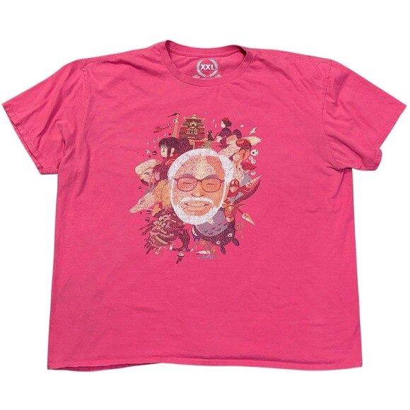 Hayao Miyazaki Graphic Print TShirt Men XXL Pink Tee Kiki Totoro Mononoke Laputa - Picture 1 of 4
